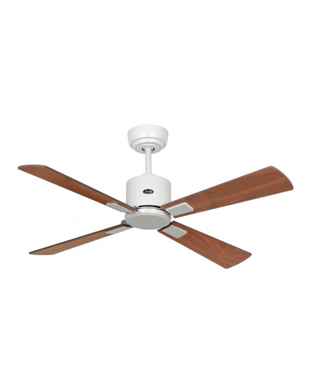 ventilador de sostre blanc amb aspas de fusta i motor DC