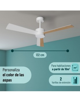 Dimensiones del ventilador (ancho x alto) 132 x 32 cm.