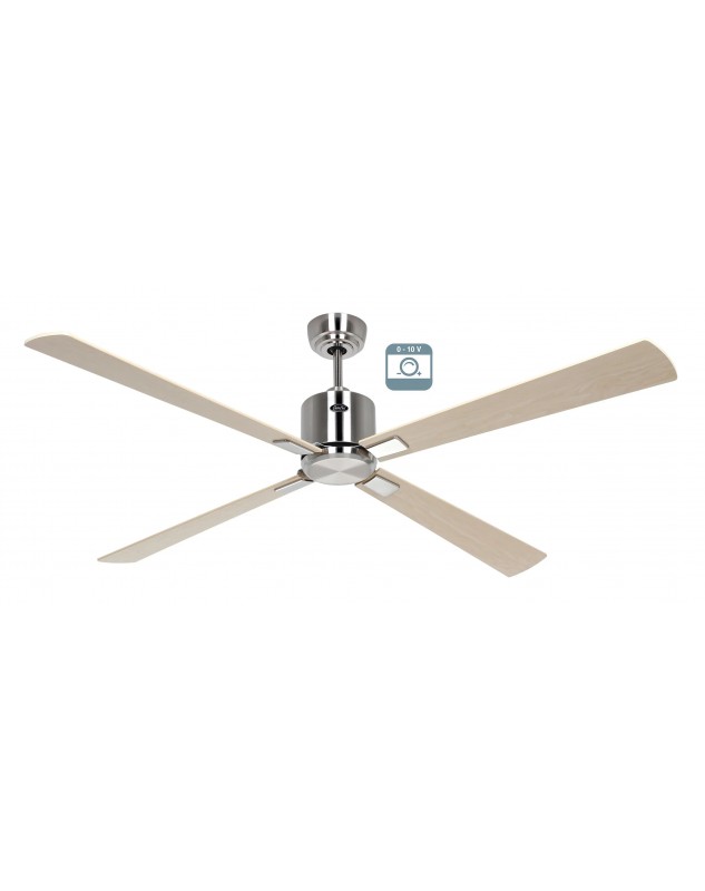 Ventilador de techo CasaFan ECO NEO III 152 BN-AH/BU 0 - 10 V motor cromo cepillado/aspas reversibles arce y haya