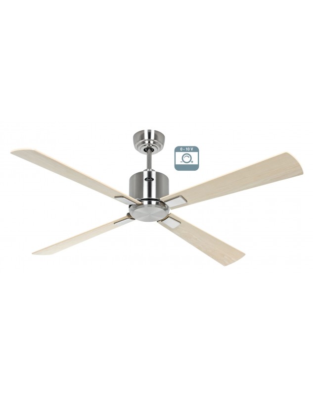 Ventilador de techo CasaFan ECO NEO III 132 BN-AH/BU 0 - 10 V motor cromado cepillado/aspas reversibles arce y haya