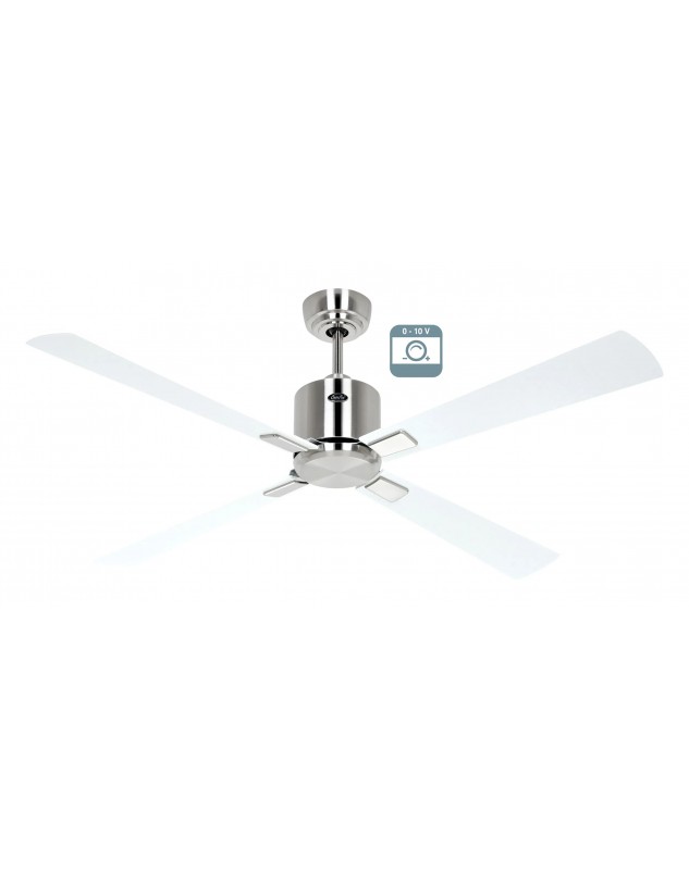 Ventilador de techo CasaFan ECO NEO III 132 BN-WE/LG 0 - 10 V motor cromo cepillado/aspas reversibles blanco y gris claro