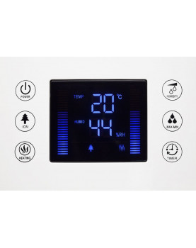 Humidificador de aire con ionizador Clean Air Optima CA-606 display informativo completo