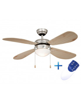 Ventilador de techo con luz y mando a distancia AireRyder FN43335RR Classic pino/níquel satinado
