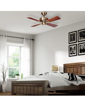 Ventilador de techo Hunter Bayport 107 color latón antiguo estilo clasico y decorativo