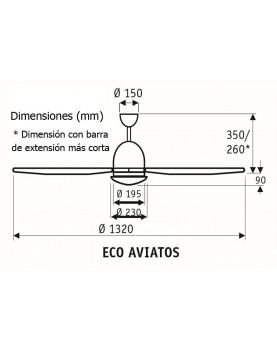 Esquema ventilador de techo Casafan Eco Aviatos motor bajo consumo