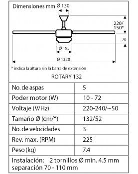 Esquema del ventilador de techo CasaFan 9513265 Rotary 132