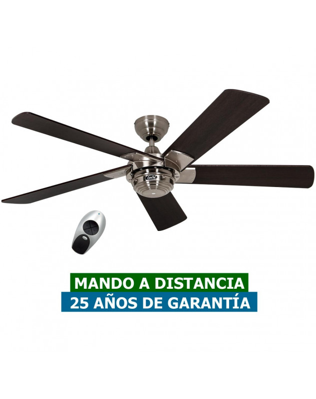 Ventilador de techo CasaFan 9513265 Rotary 132 color cromo satinado y aspas wengué