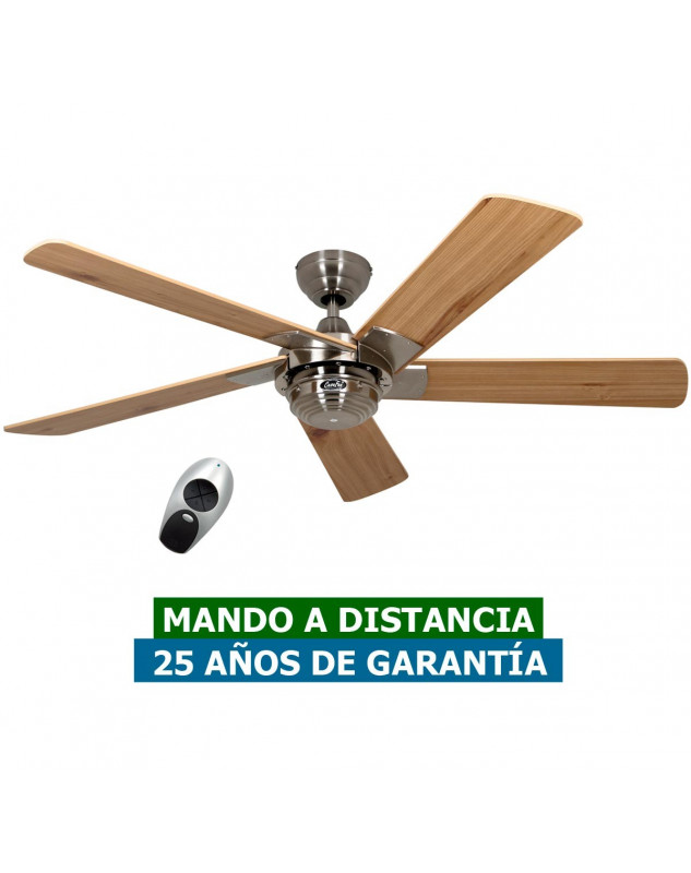 Ventilador de techo CasaFan 9513267 Rotary 132 color cromo satinado y aspas pino