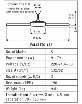 Esquema del Ventilador de techo sin luz CasaFan Falcetto