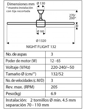 Esquema del ventilador para techos CasaFan Night Flight