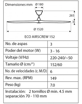 esquema del ventilador de techo  CasaFan 315221 ECO AIRSCREW 152