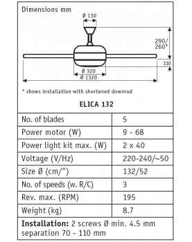 Esquema del Ventilador de techo con luz CasaFan ELica