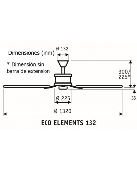 Esquema ventilador de techo CasaFan 513282 ECO ELEMENTS 132 instalación sin barra
