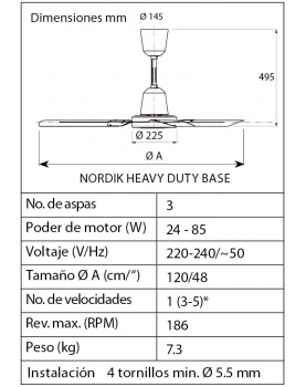 Esquema del ventilador de techo Vortice para uso comercial