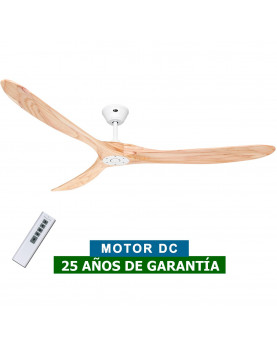 ventilador techo blanco con aspas color madera y mando a distancia