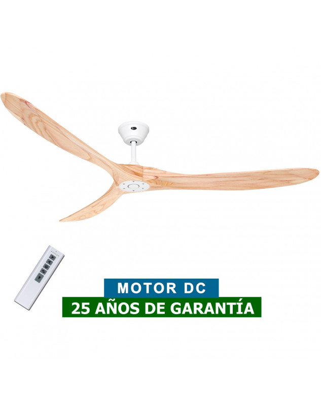 ventilador techo blanco con aspas color madera y mando a distancia