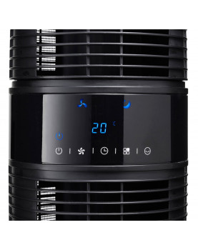 torre ventilador negra con panel LED