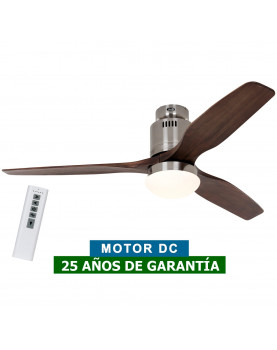 ventilador brillante con luz motor DC y aspas de madera natural