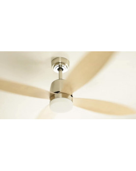 Stratus Low Energy Ceiling Fan Satin Nickel with LED Light and Remote Control Pointed Blades in Maple [Energy Class A++]