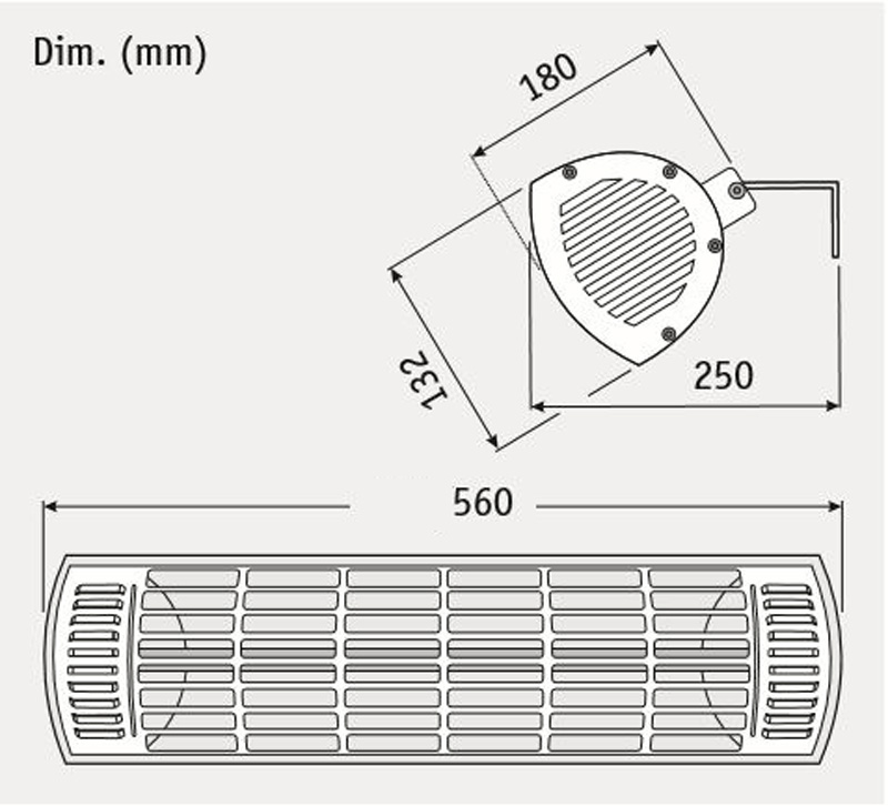 Dimensiones del calefactor para exteriores CasaFan 70031