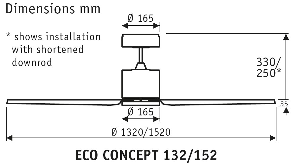 Esquema ventilador de techo Eco Concept 132cm 152cm
