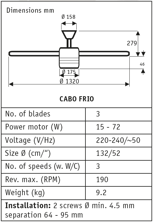 Esquema del ventilador para techo Hunter Cabo frio