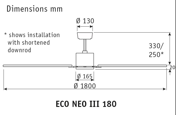 Esquema ventilador de techo CasaFan 922184 Eco Neo  180