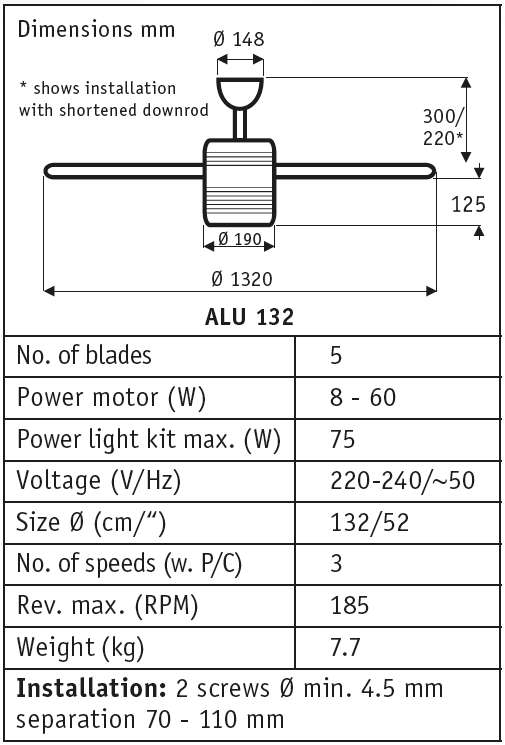 esquema del ventilador de techo ALU de estilo retro