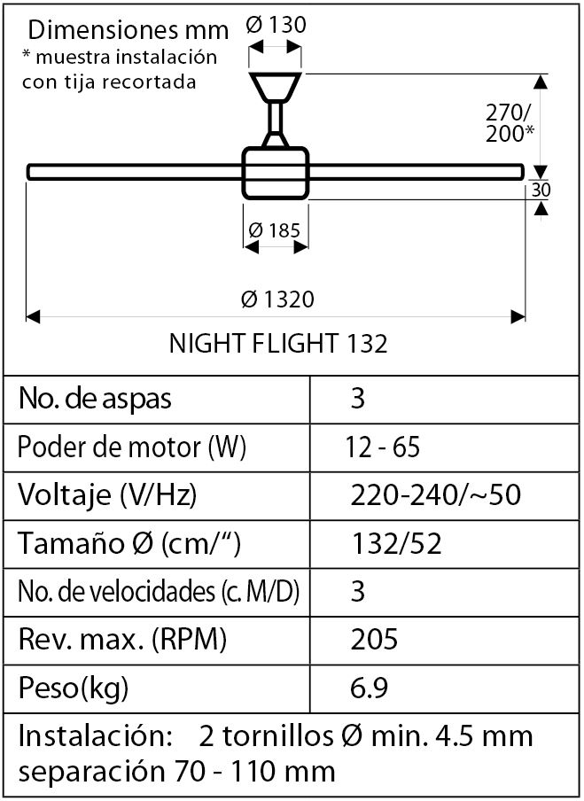 Esquema ventilador de techo CasaFan 9313216 Night Flight