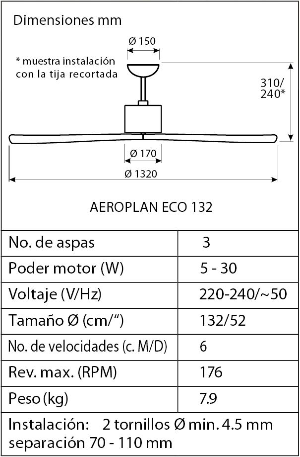 Esquema ventilador de techo CasaFan 313251 Aeroplan Eco Esquema ventilador de techo CasaFan Aeroplan Eco