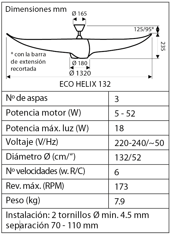 Esquema del ventilador para techo 313254 ECO HELIX blanc