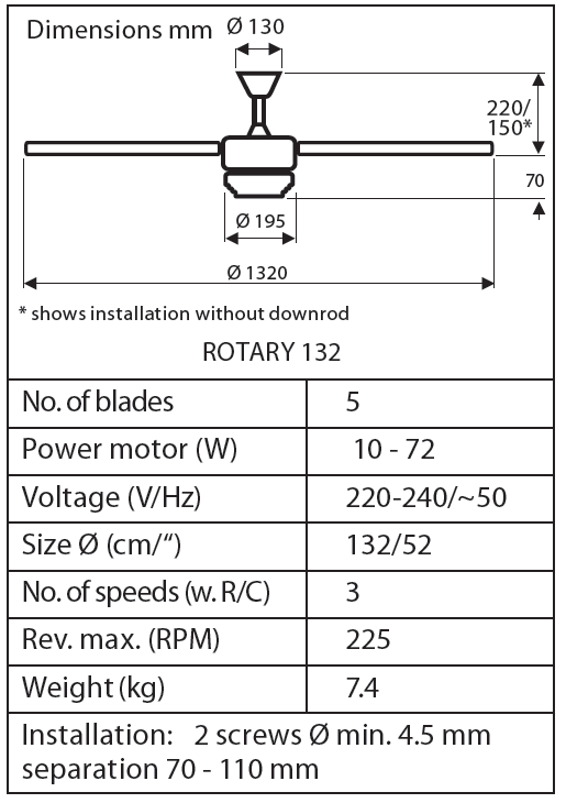 Esquema Ventilador doméstico de techo Rotary 9513277