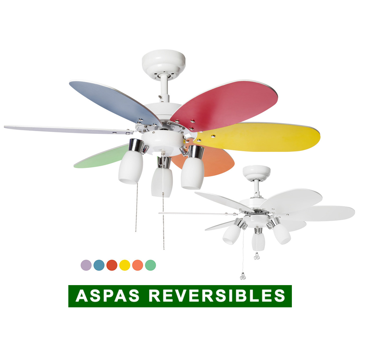 Ventilador de techo Sulion 075165 Rainbow colour aspas reversibles Ventilador de techo Sulion 072645 Rainbow