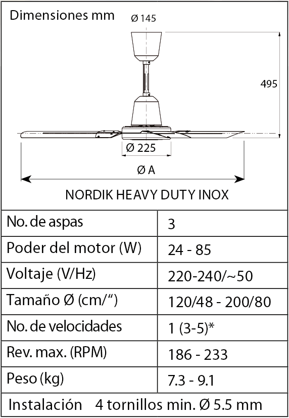 Esquema ventilador de techo Vortice 61025 Nordik HD